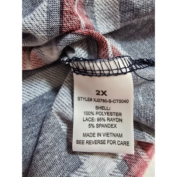 Womens RNB Plaid Button-Up Lace Accented Shirt Navy/Red Size 2X - Picture 7 of 14